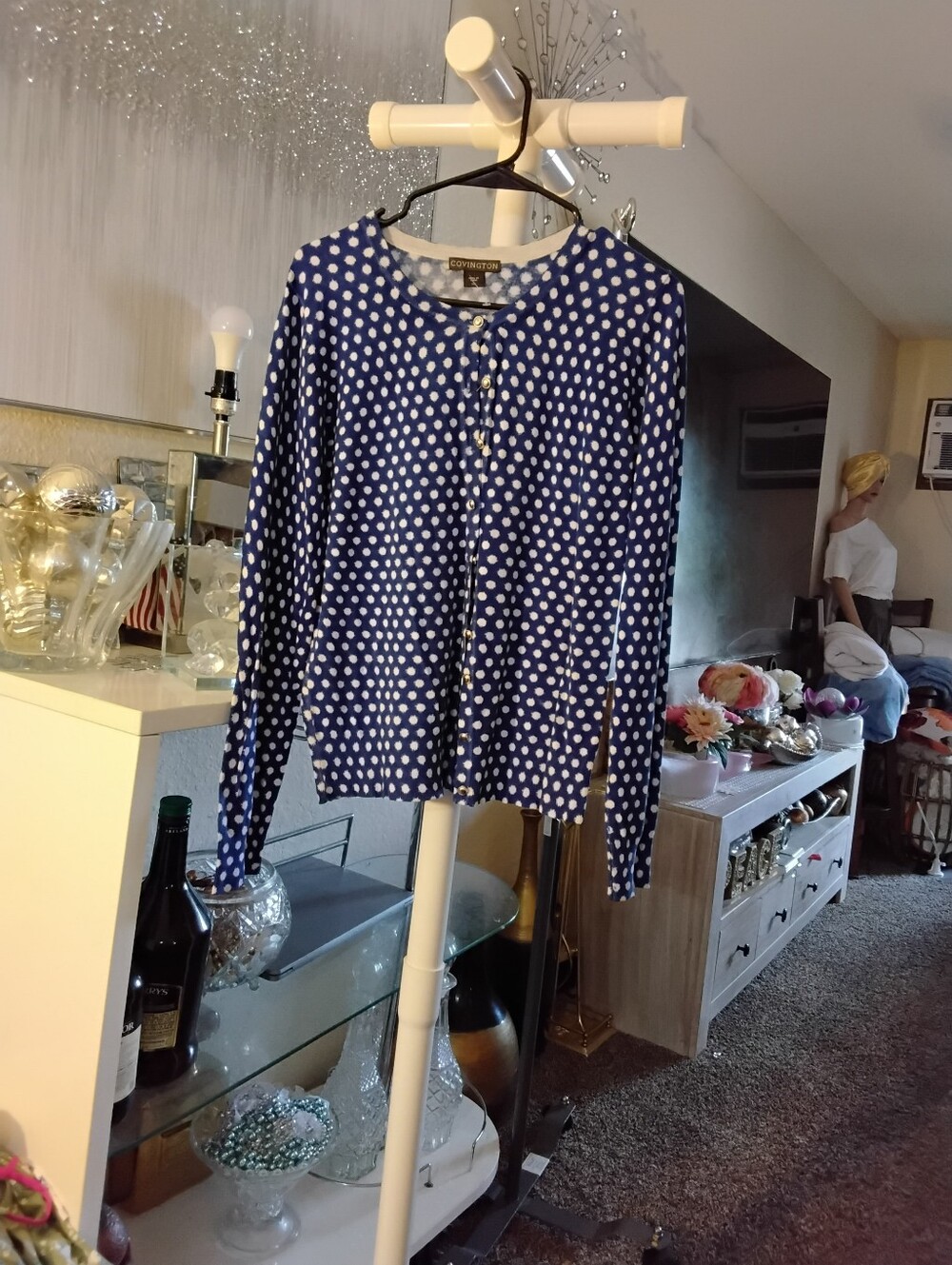 Covington Navy Blue Polka Dot Cardigan